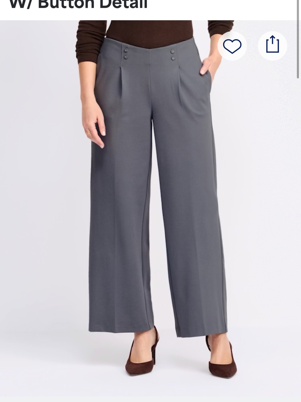 Wide-Leg Button Detail Pants - Gray/Blue